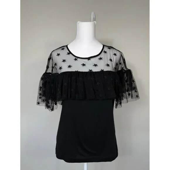 J Crew Womens Sheer Embroidered Whimsigoth Top Medium Victorian Dark Romantic - Picture 1 of 10